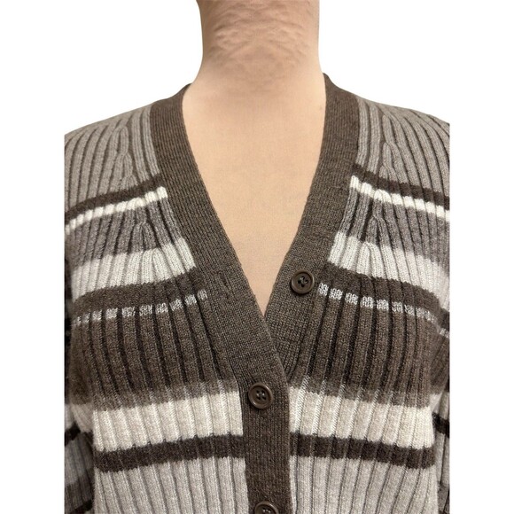 Anne Klein II Ribbed Longline Cardigan 100% Wool M Brown Business Casual Office - Picture 2 of 13
